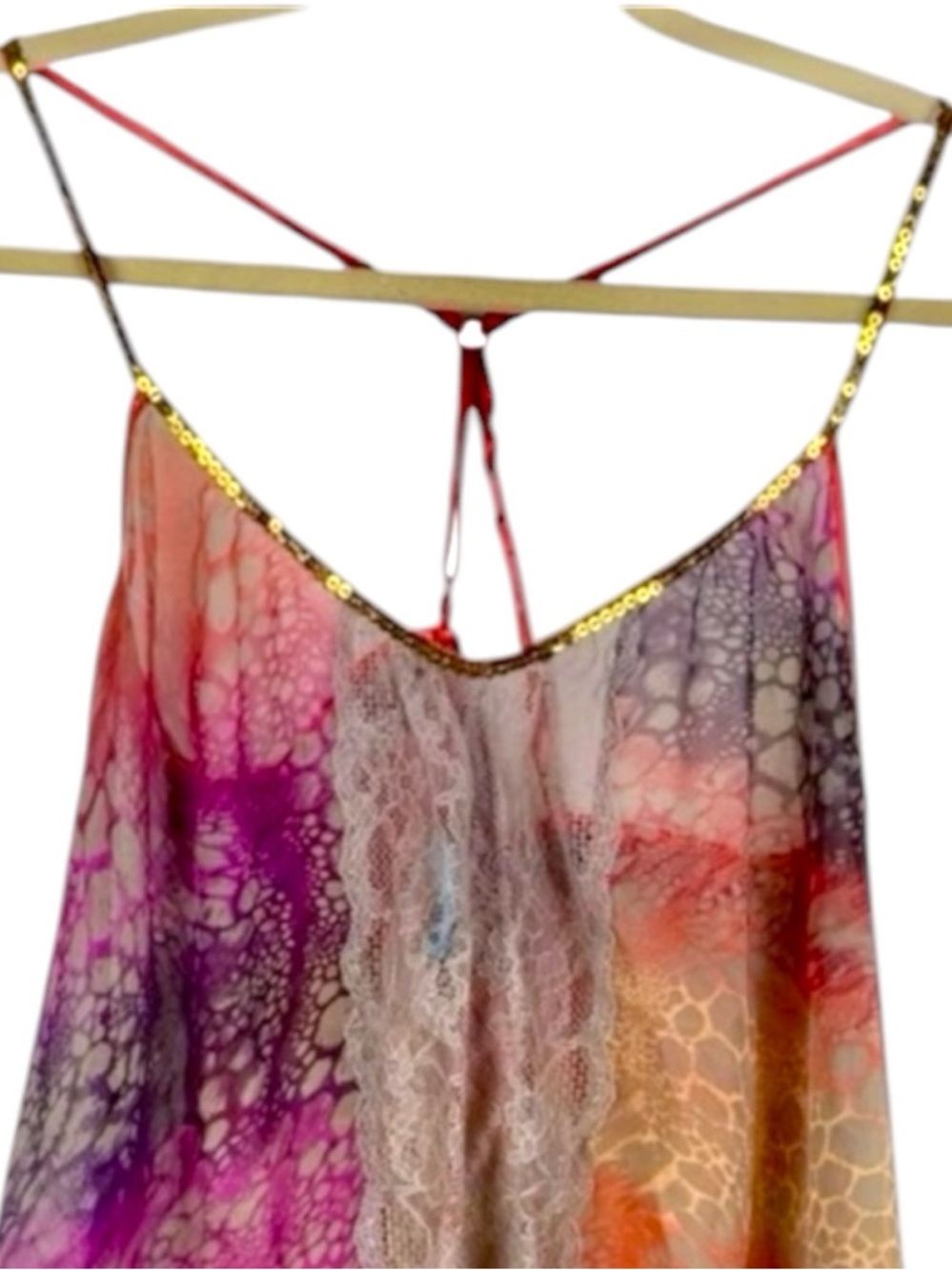 Free People Sheer Sequin Trim Boho Festival Cami Lace Inset Tank - Picture 4 of 15